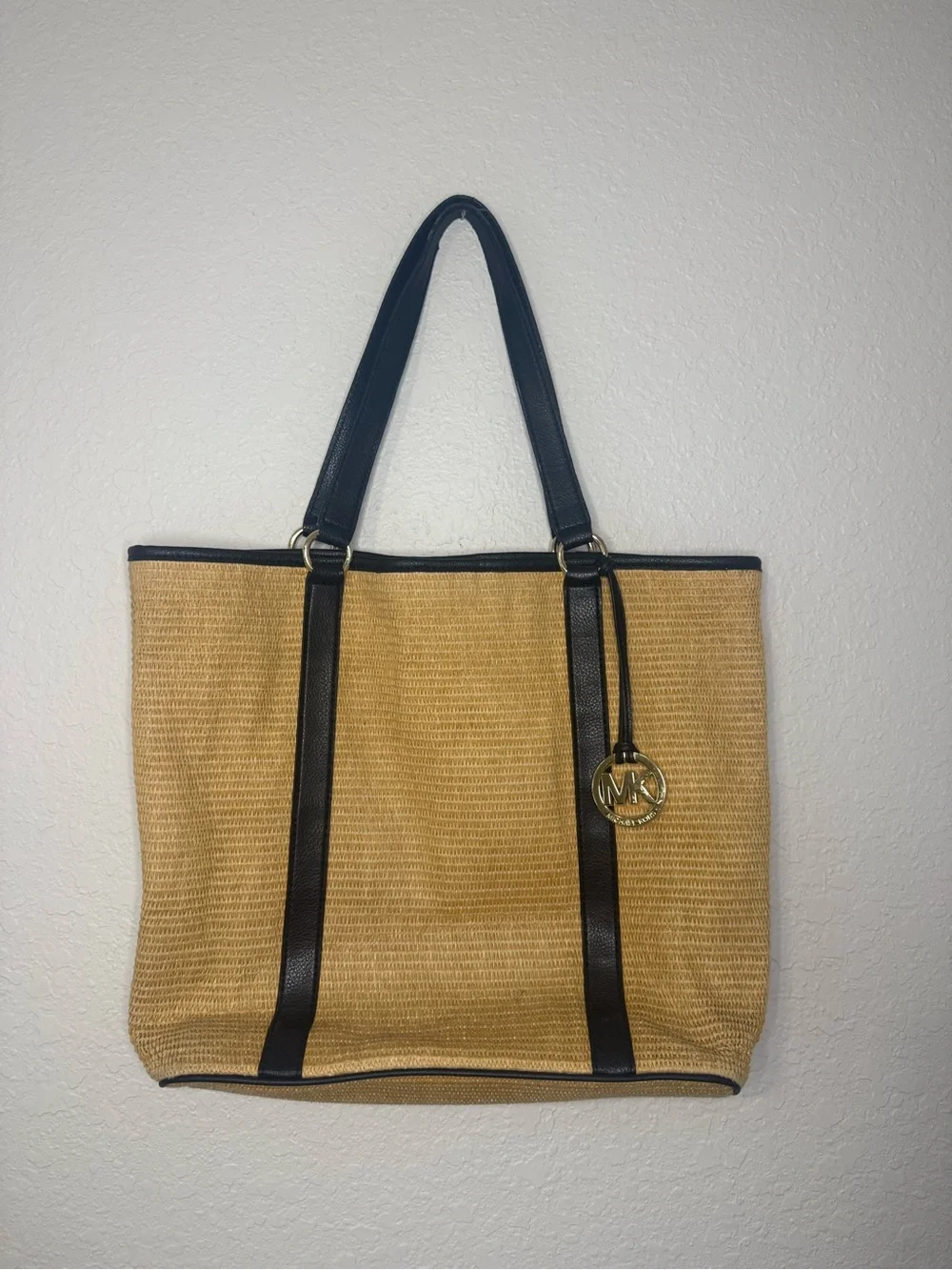 Michael Kors Straw Tote with leather trim